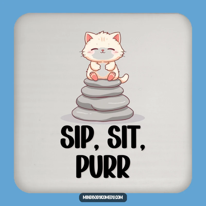 Funny Cat Zen Coaster Set - Protect Surfaces with Peaceful Charm