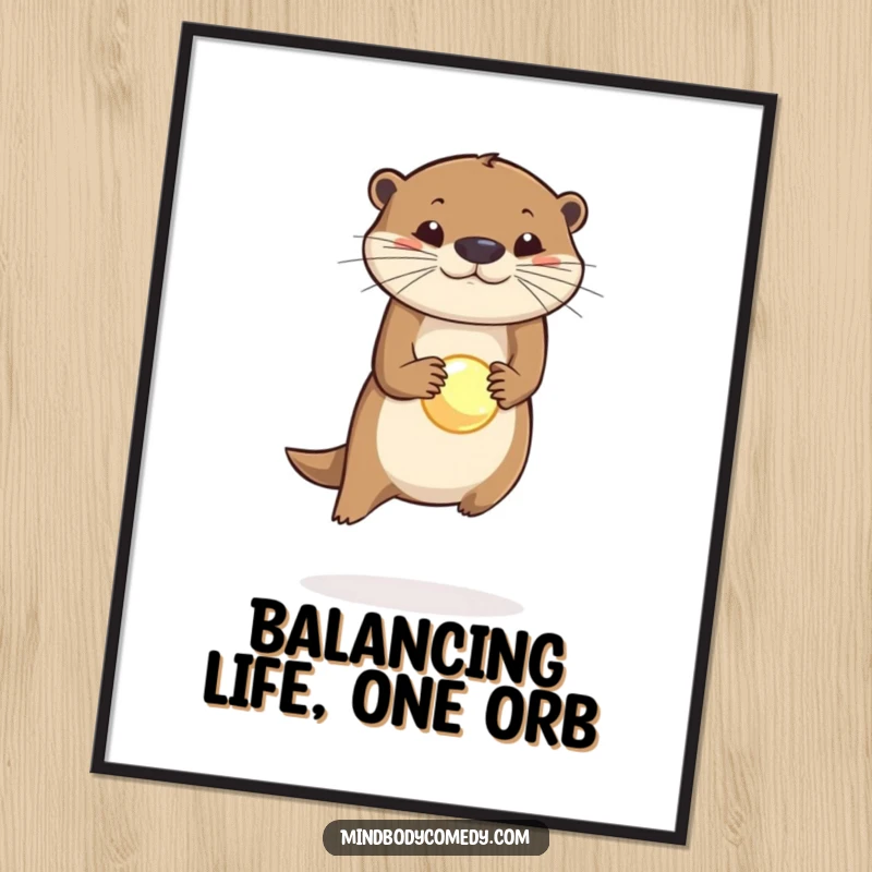 Funny Free Printable Wall Art: Otter balancing a small glowing orb on its nose with joy